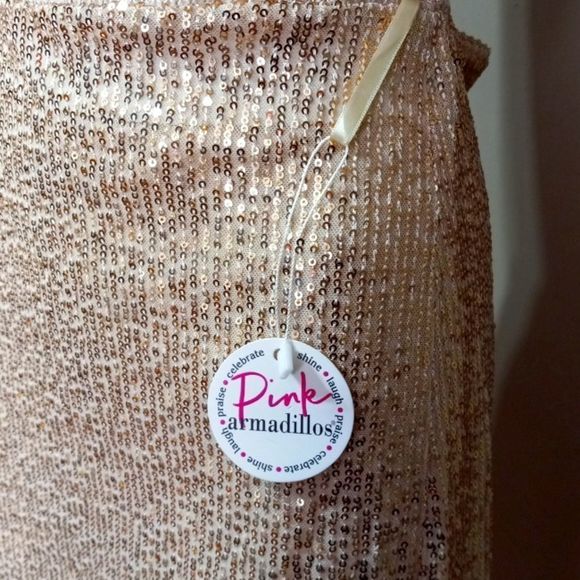 NWT Pink Armadillos mini gold sequins polyester skirt, sz L - Picture 3 of 7